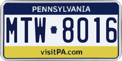 PA license plate MTW8016