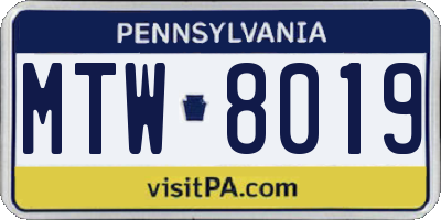 PA license plate MTW8019