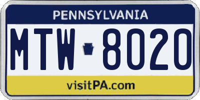 PA license plate MTW8020