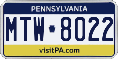 PA license plate MTW8022