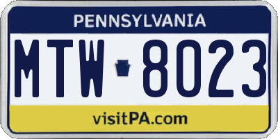 PA license plate MTW8023