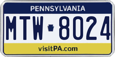 PA license plate MTW8024