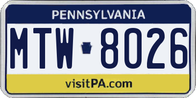 PA license plate MTW8026