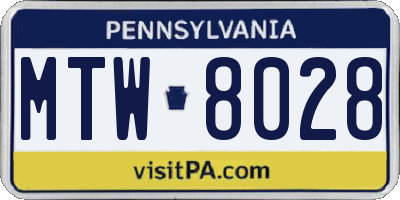 PA license plate MTW8028