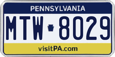 PA license plate MTW8029