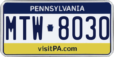 PA license plate MTW8030