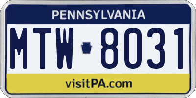 PA license plate MTW8031