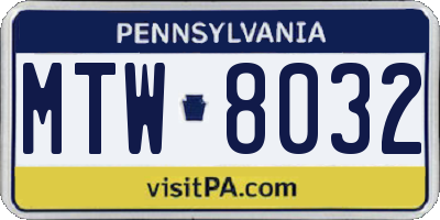 PA license plate MTW8032