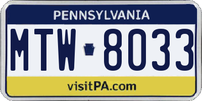 PA license plate MTW8033
