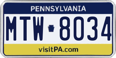 PA license plate MTW8034