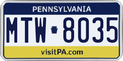 PA license plate MTW8035