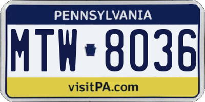 PA license plate MTW8036