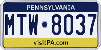 PA license plate MTW8037