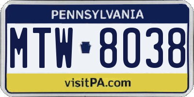 PA license plate MTW8038