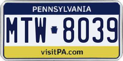 PA license plate MTW8039