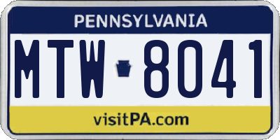 PA license plate MTW8041