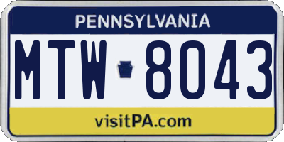 PA license plate MTW8043