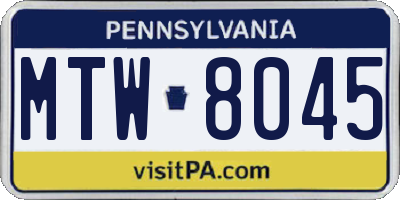 PA license plate MTW8045