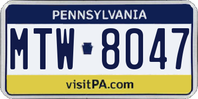 PA license plate MTW8047