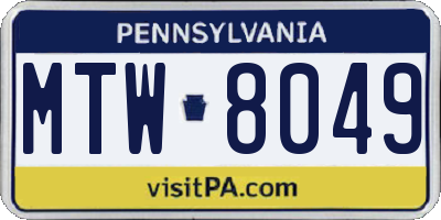 PA license plate MTW8049