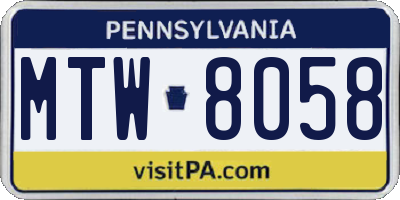 PA license plate MTW8058