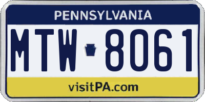 PA license plate MTW8061