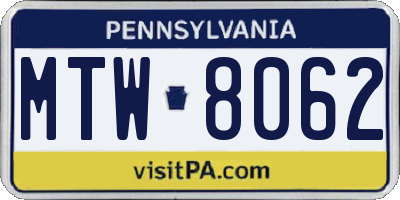 PA license plate MTW8062