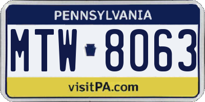 PA license plate MTW8063