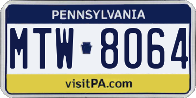 PA license plate MTW8064