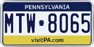 PA license plate MTW8065