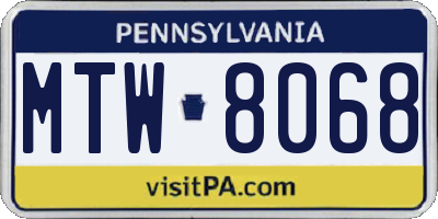 PA license plate MTW8068