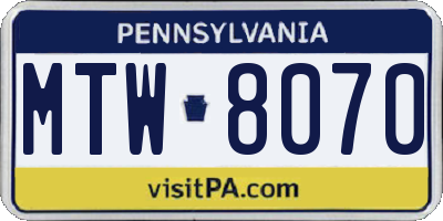 PA license plate MTW8070