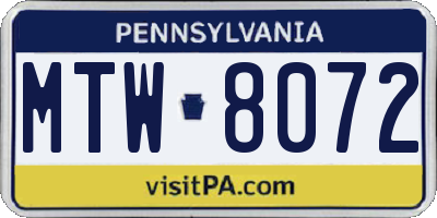 PA license plate MTW8072