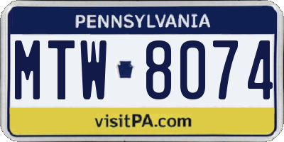 PA license plate MTW8074