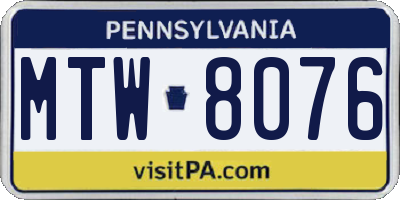 PA license plate MTW8076