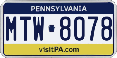 PA license plate MTW8078