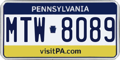 PA license plate MTW8089