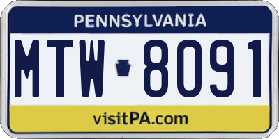 PA license plate MTW8091
