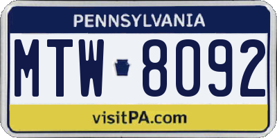 PA license plate MTW8092