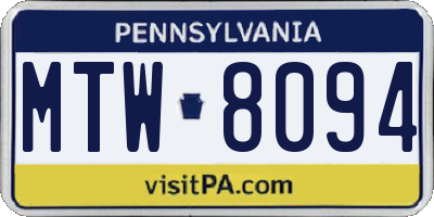PA license plate MTW8094