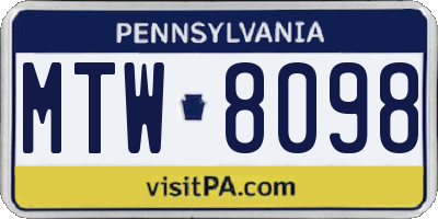 PA license plate MTW8098