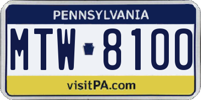 PA license plate MTW8100