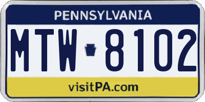 PA license plate MTW8102