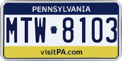 PA license plate MTW8103