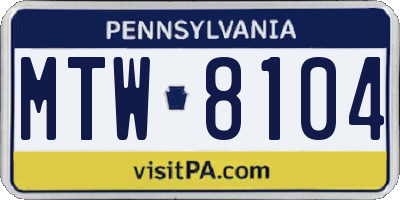 PA license plate MTW8104