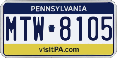 PA license plate MTW8105