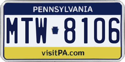 PA license plate MTW8106