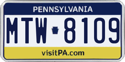 PA license plate MTW8109