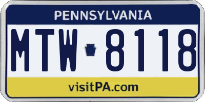 PA license plate MTW8118