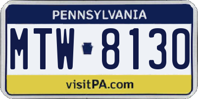 PA license plate MTW8130
